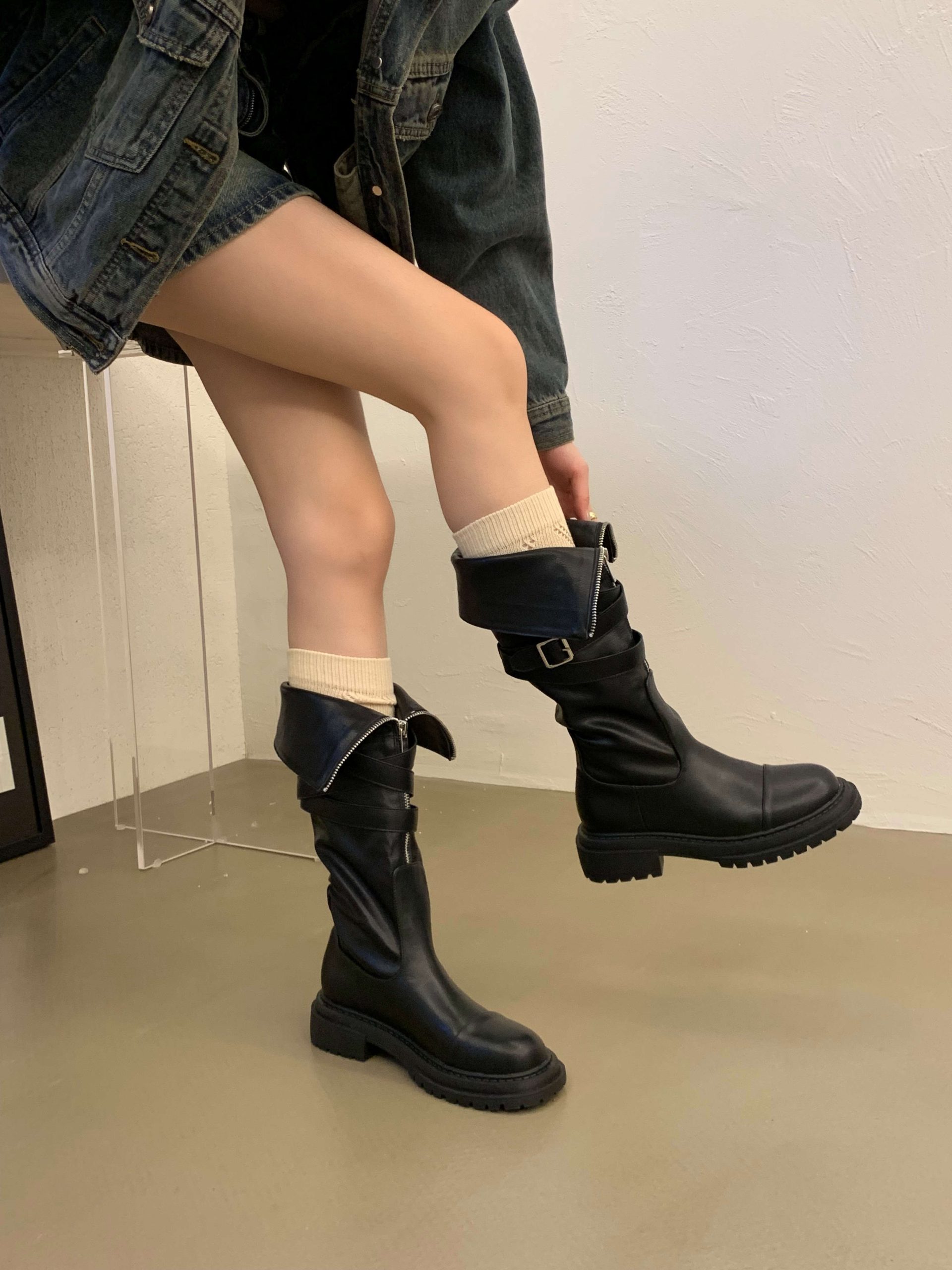 2024 Autumn Winter New Over Knee Boots Women Martin Boots Belt Buckle Thick Sole Motorcycle Rider Boots High Top Fashion Boots - Image 2