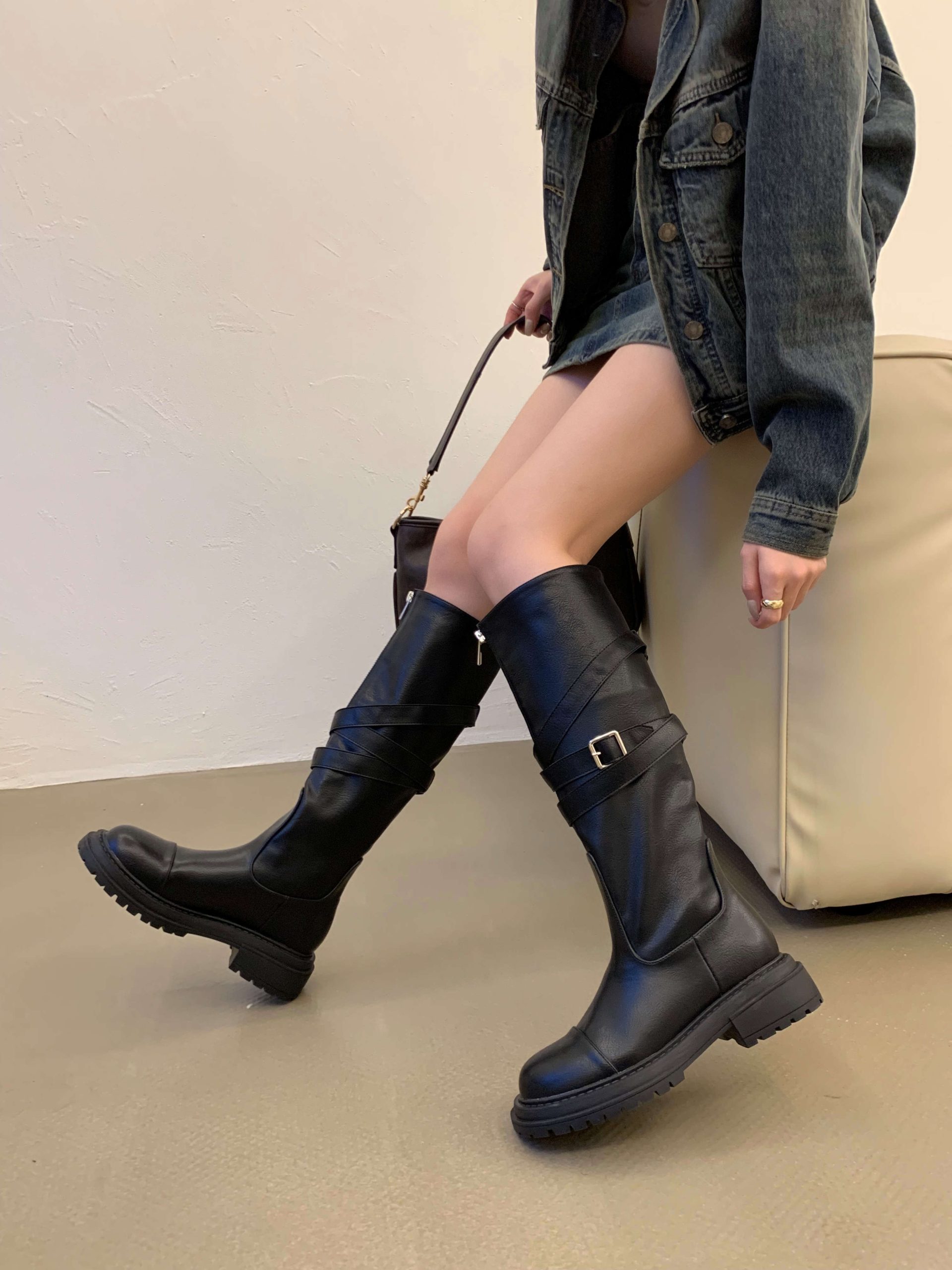 2024 Autumn Winter New Over Knee Boots Women Martin Boots Belt Buckle Thick Sole Motorcycle Rider Boots High Top Fashion Boots - Image 4