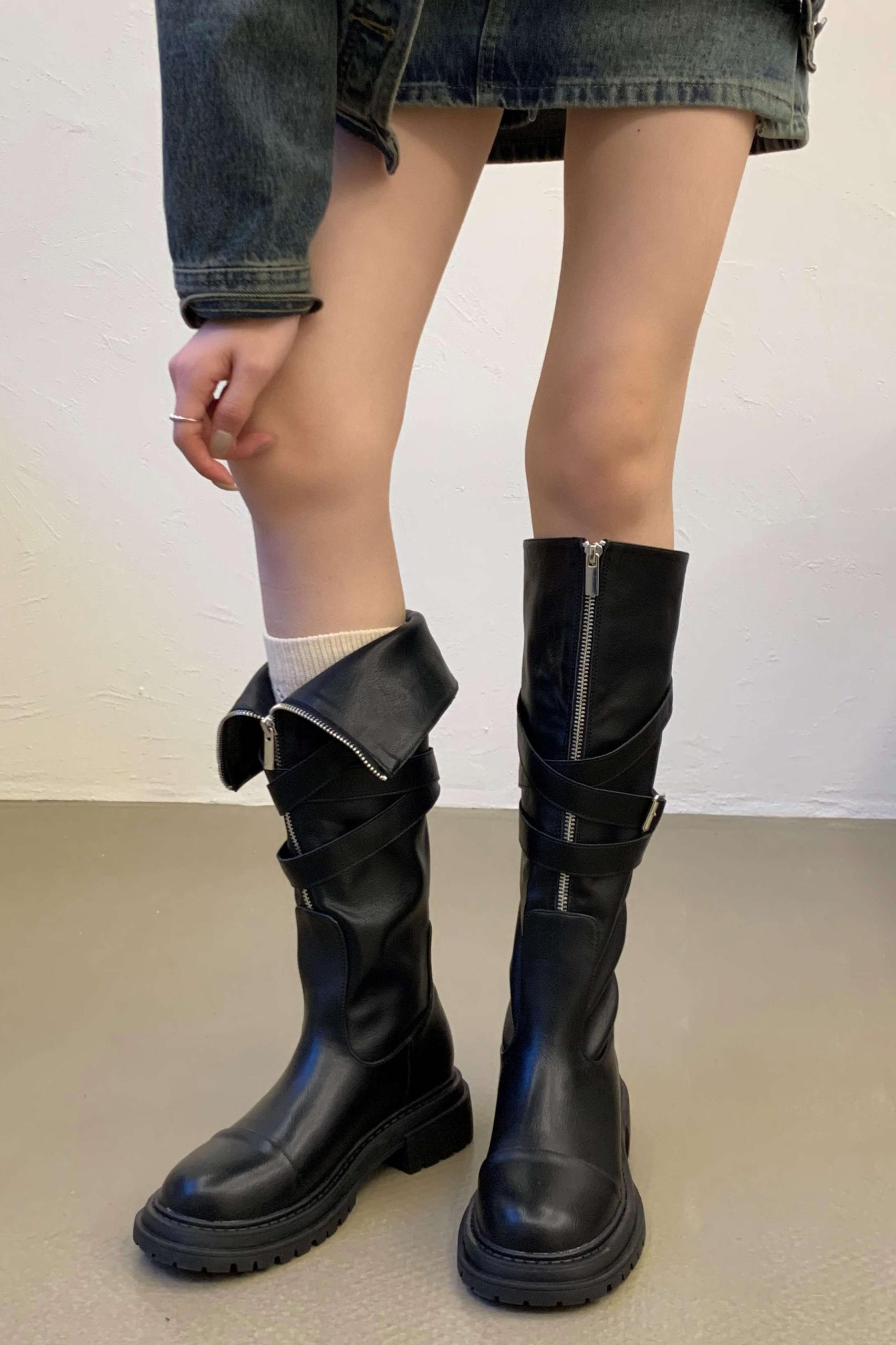 2024 Autumn Winter New Over Knee Boots Women Martin Boots Belt Buckle Thick Sole Motorcycle Rider Boots High Top Fashion Boots - Image 5