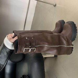 2024 New Chunky Sole Platform Boots for Women High Heel Round Toe Short Height Increasing Long Boots British Style Martin Boots