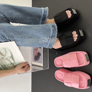 2024 Summer Street Style Chunky Sole Women's Slippers High Heel Platform Slide Sandals with Letter Strap