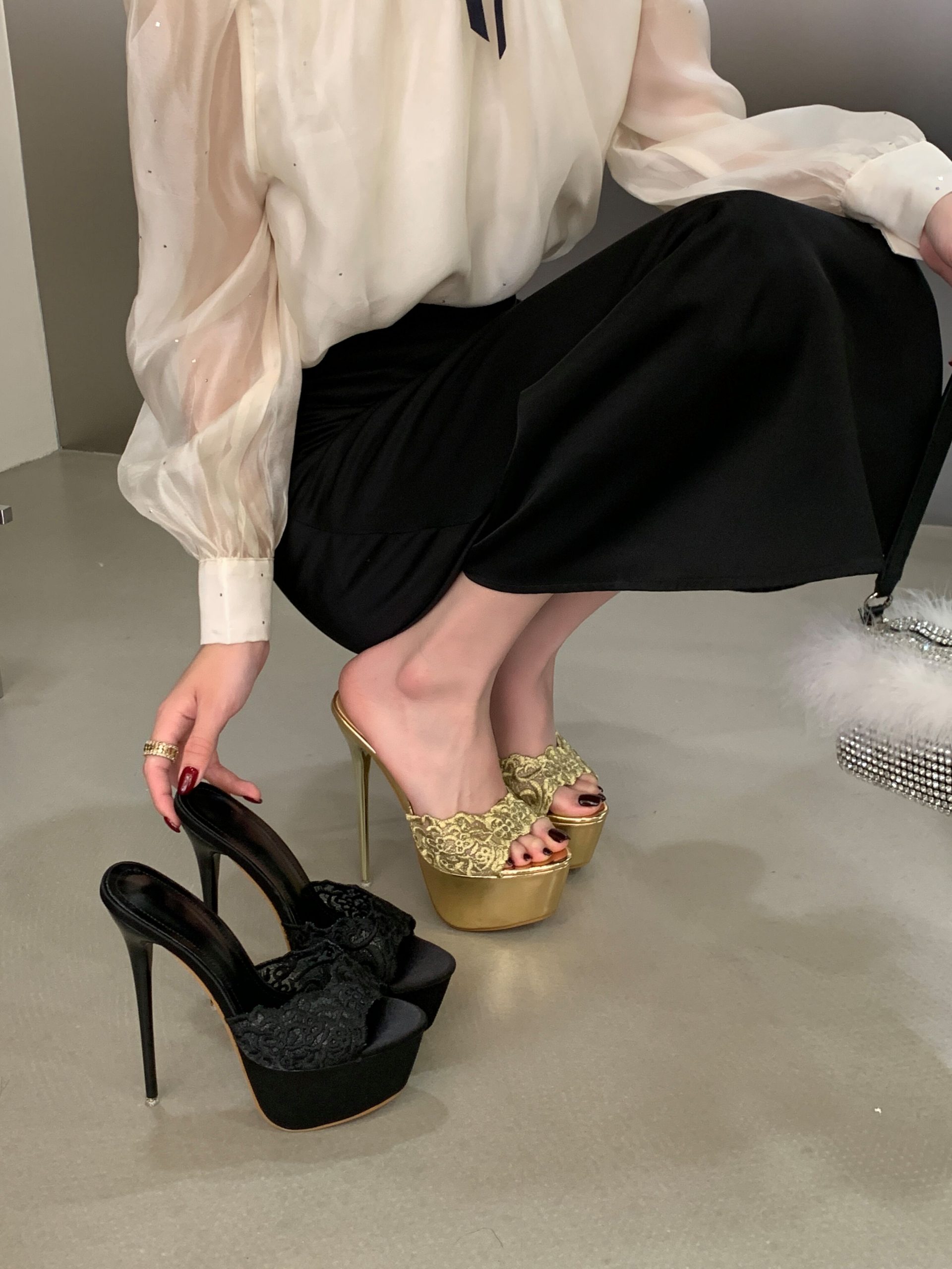 2026 New 16CM High Heel Platform Sandals Black Gold 35-42