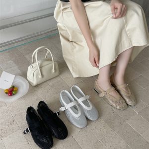 2026 New Fashion Flat Single Shoes One-Strap Rhinestone Women's Shoes - Style 9665f6