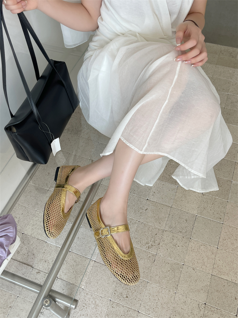2026 New Flat Fishnet Flat One-Character Shoes for Women