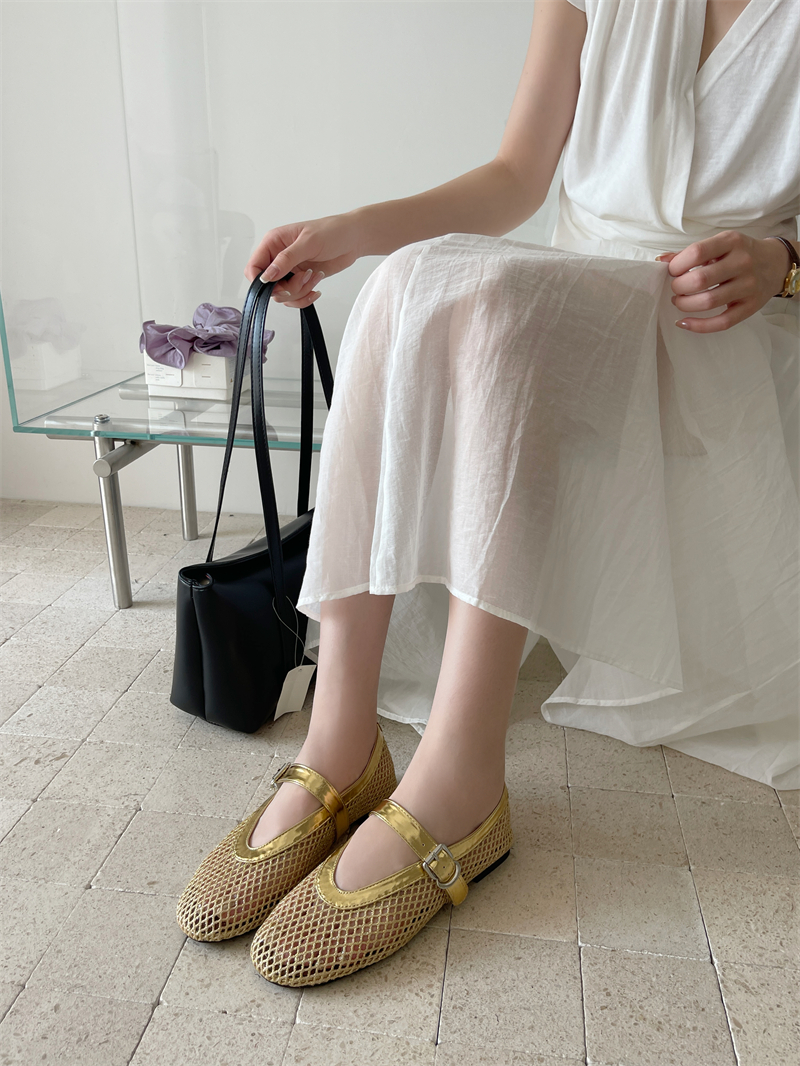 2026 New Flat Fishnet Flat One-Character Shoes for Women - Image 2