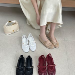 2026 New Flat Shallow Mouth One-Buckle Single Shoes Beaded Women's Shoes
