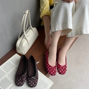 2026 New Polka Dot Bow Flat Shoes Round Toe Women's Low Top Shoes