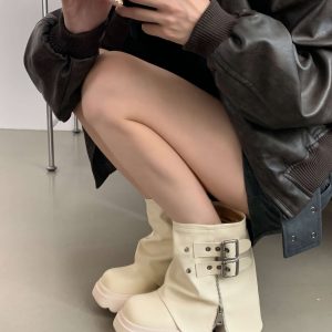 British Style Martin Boots Women 2024 New Trend Trouser Boots Thick Sole Height Increasing Round Toe Short Boots for Petite